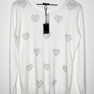 Sioni | White Wool Heart Sweater Sz Large